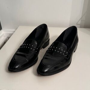 Barneys New York Black Patent Loafers with Stud Details